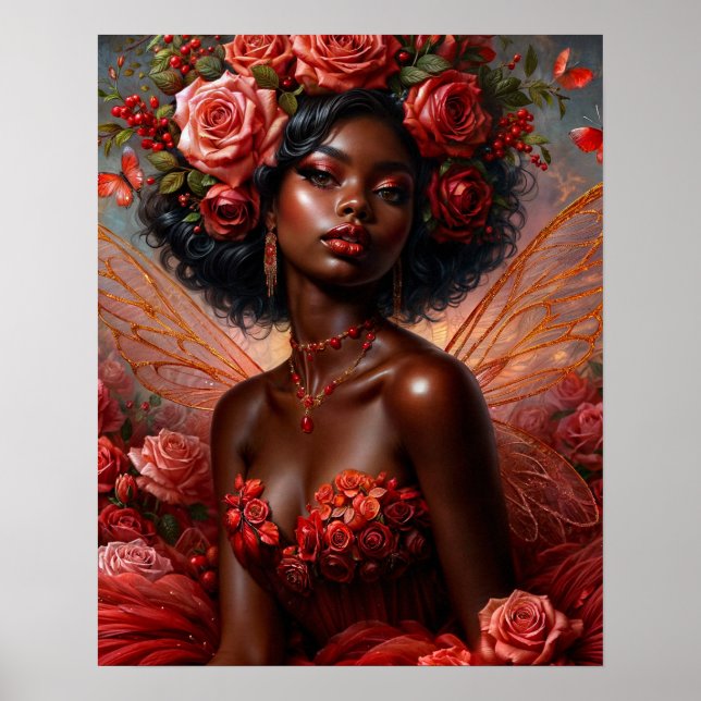 Dark-Skinned Fairy With Red Roses Poster (Framsidan)