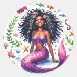 Dark-Skinned Mermaid With Pink Tail Runt Klistermärke