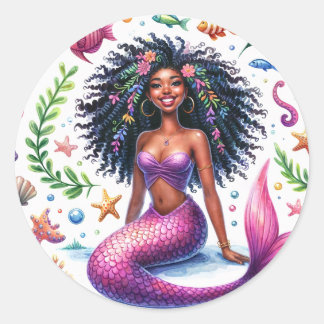 Dark-Skinned Mermaid With Pink Tail Runt Klistermärke
