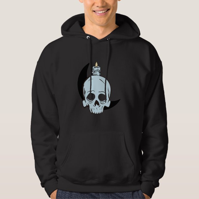 Dark Skull & Moon Candle Design | Horror Art Print Hoodie (Framsida)