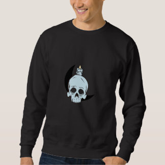 Dark Skull & Moon Candle Design | Horror Art Print Lång Ärmad Tröja