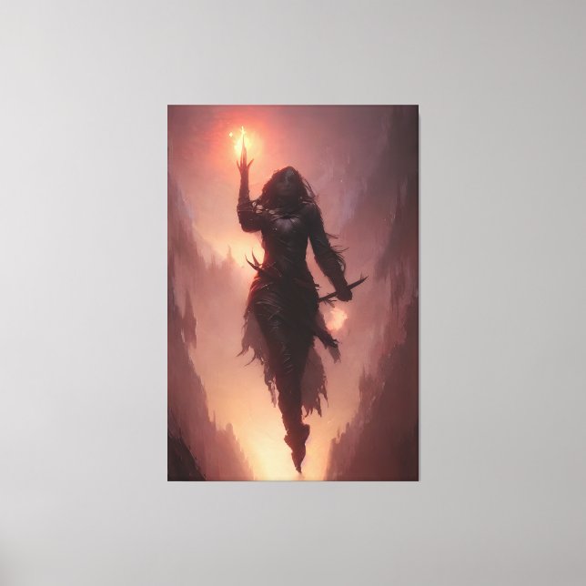 Dark sorceress casting a flame spell canvastryck (Framsida)