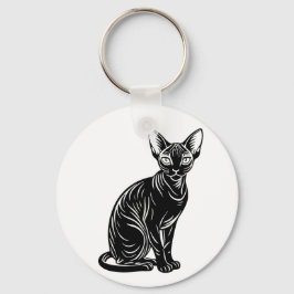 Dark Sphynx Cat Art – Mysterious Minimal Design Nyckelring