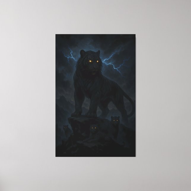Dark Storm White Tiger Family – Golden Eyes Guardi Canvastryck (Framsida)