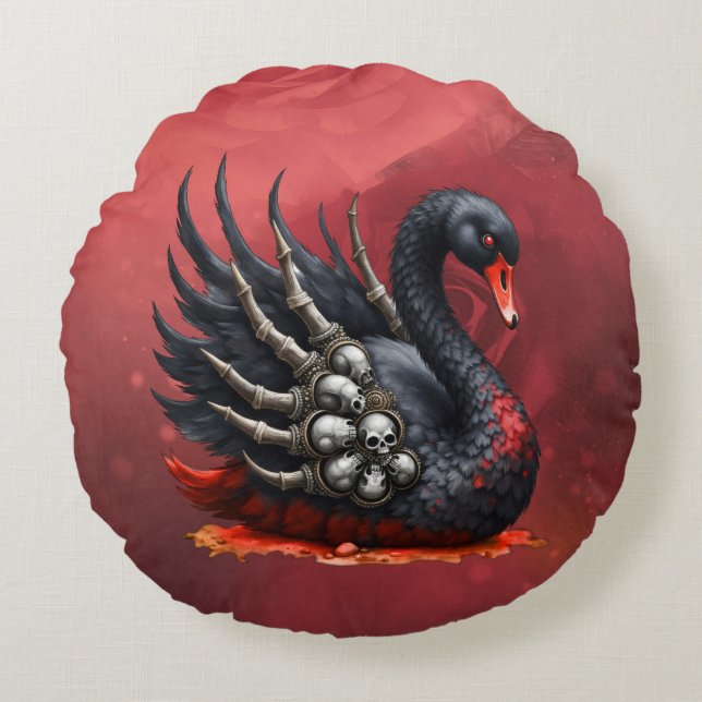 Dark Swan of Bones – Gothic Elegance  Rund Kudde (Framsidan)