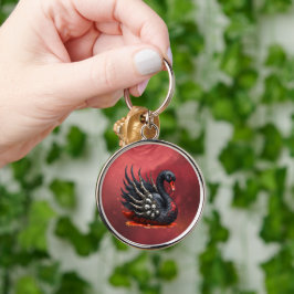 Dark Swan of Bones – Gothic Elegance  Rund Silverfärgad Nyckelring