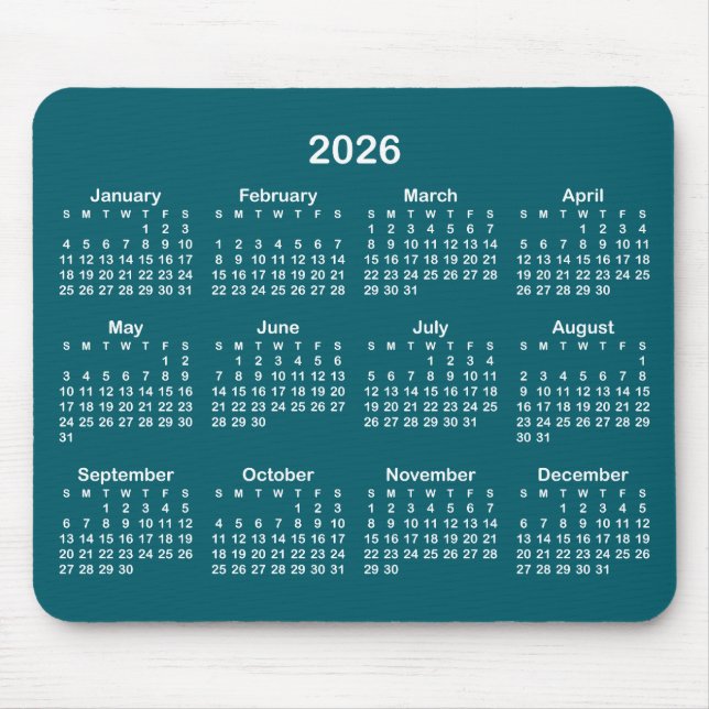 Dark Teal and White 2026 Calendar Musmatta (Framsidan)