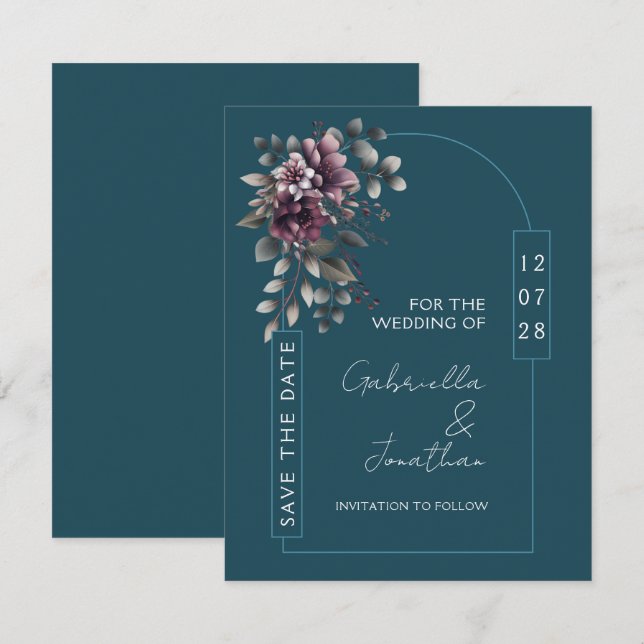 Dark Teal, Dusty Purple Arch Save the Date | Inbjudningar (Fram/baksida)
