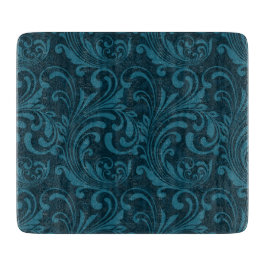 Dark teal floral damask pattern