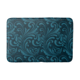 Dark teal floral damask pattern badrumsmatta