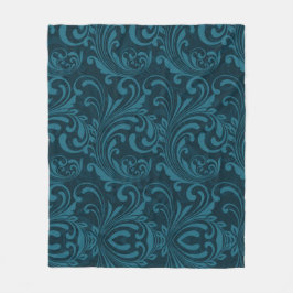 Dark teal floral damask pattern fleecefilt