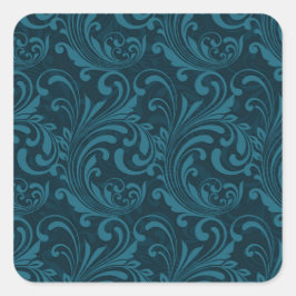 Dark teal floral damask pattern fyrkantigt klistermärke