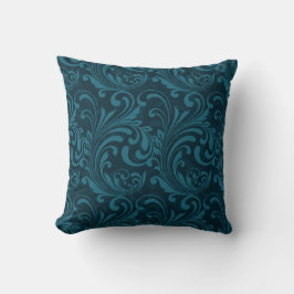 Dark teal floral damask pattern kudde