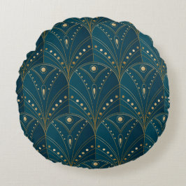 Dark teal floral damask pattern rund kudde