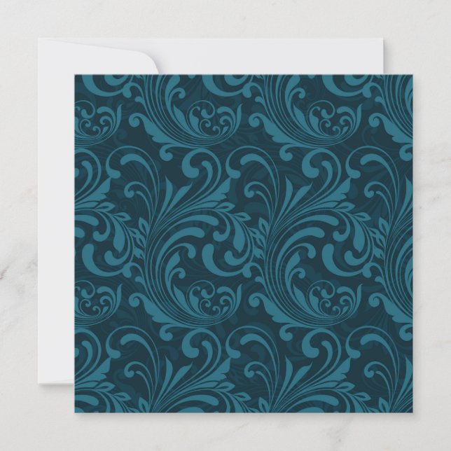 Dark teal floral damask pattern tack kort (Framsida)