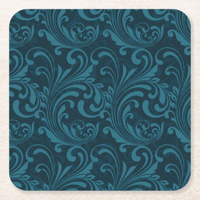 Dark teal floral damask pattern underlägg papper kvadrat (Framsidan)