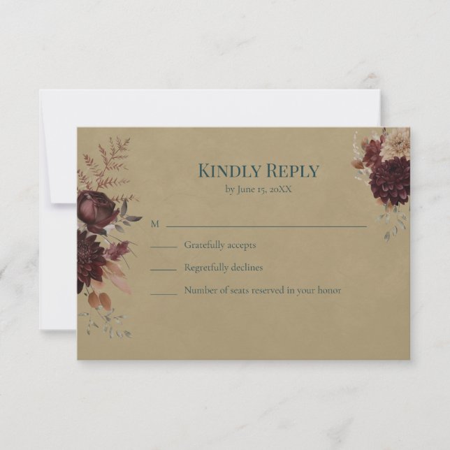 Dark Teal Floral Gothic RSVP Card OSA Kort (Framsida)
