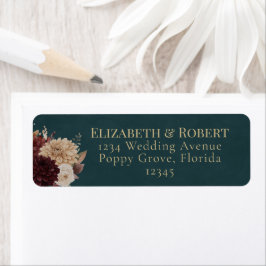 Dark Teal Floral Gothic Wedding Address Label Returadress Etikett