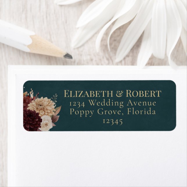 Dark Teal Floral Gothic Wedding Address Label Returadress Etikett (Insitu)