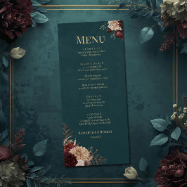 Dark Teal Floral Gothic Wedding Menu Meny