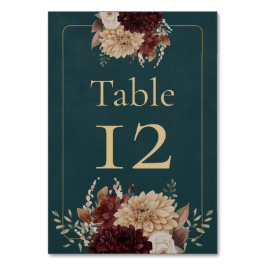 Dark Teal Floral Gothic Wedding Table Number Bordsnummer