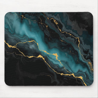 Dark Teal & Gold Marble Statement Mousepad Musmatta