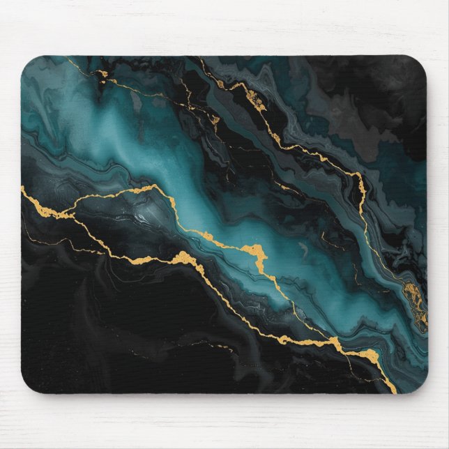 Dark Teal & Gold Marble Statement Mousepad Musmatta (Framsidan)