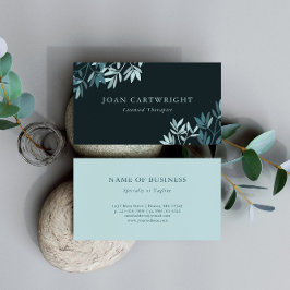 Dark Teal Grey Leaves - Therapist Visitkort