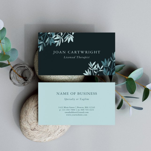 Dark Teal Grey Leaves - Therapist Visitkort (Skapare uppladdad)