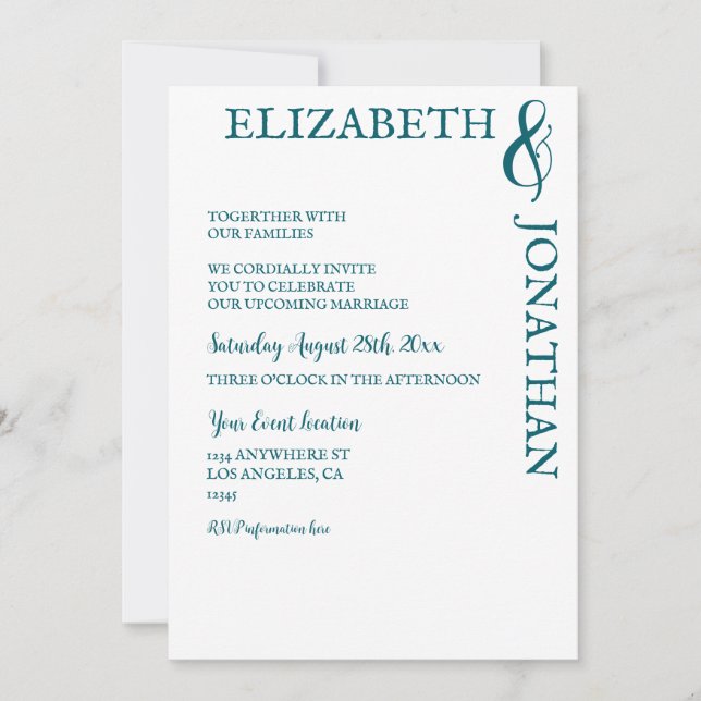 Dark Teal Modern Typography Couples Shower Inbjudningar (Framsida)