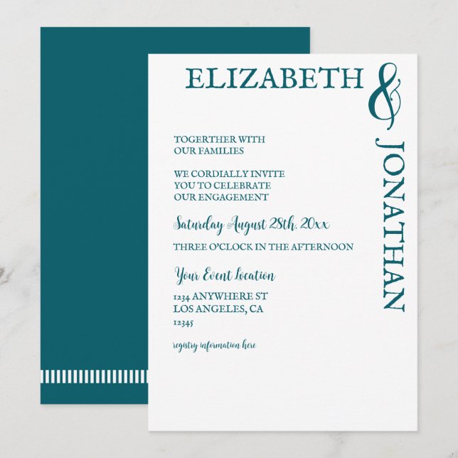 Dark Teal Modern Typography Engagement Party Inbjudningar (Fram/baksida)