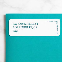 Dark Teal Modern Typography Wedding Returadress Etikett