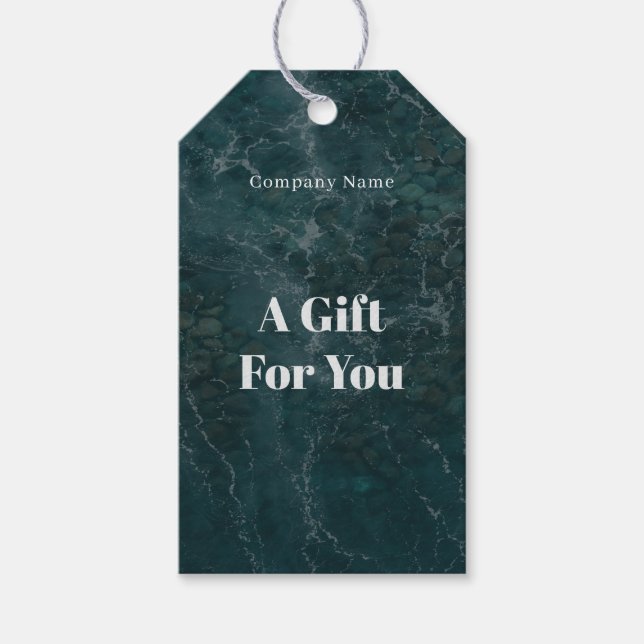 Dark teal ocean themed presentetikett (Framsidan)