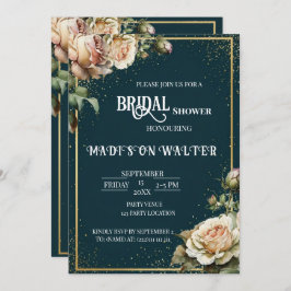 Dark Teal Rustic Rose Bridal Shower Invitation Inbjudningar