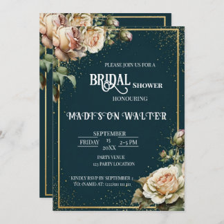 Dark Teal Rustic Rose Bridal Shower Invitation Inbjudningar