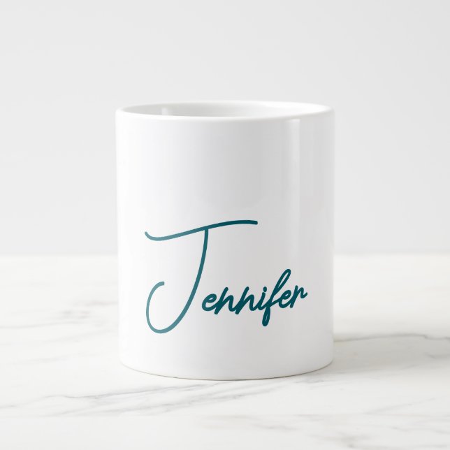 Dark Teal Trend Modern Minimalist Handwriting Name Jumbo Mugg (Framsidan)