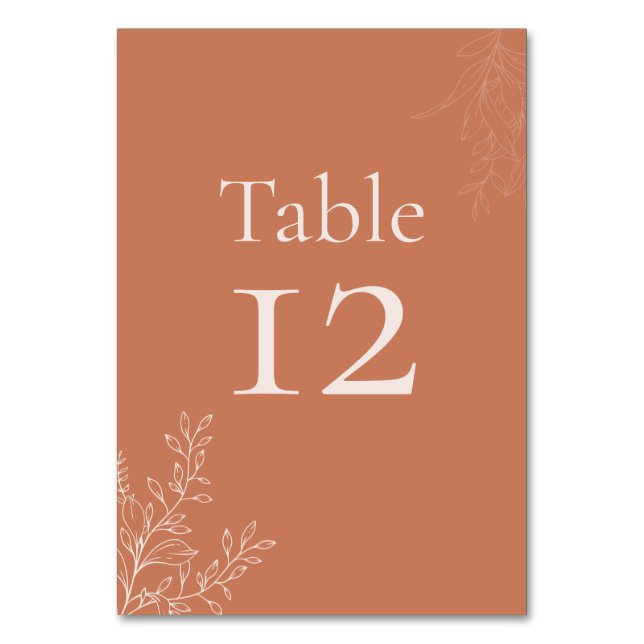 Dark Terracotta Botanical Table Number Bordsnummer (Framsidan)