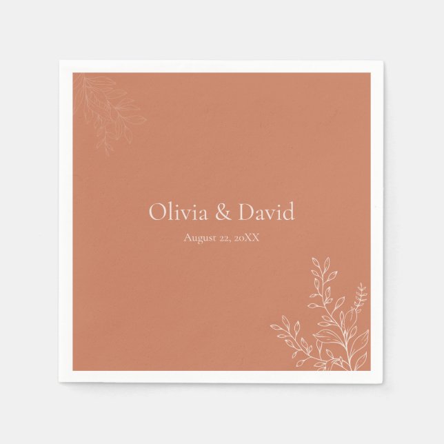 Dark Terracotta Botanical Wedding Napkin Pappersservett (Framsidan)