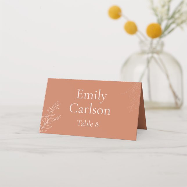 Dark Terracotta Botanical Wedding Place Card Placeringskort (Baksida)