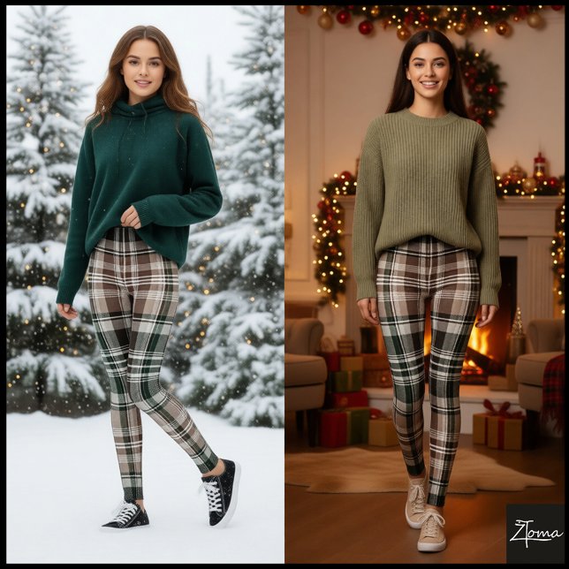 Dark Traditional Maroon Green Winter Plaid Leggings (Skapare uppladdad)