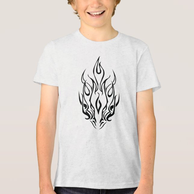 Dark Tribal Flame Mask – Abstract Fire Art Design T Shirt (Framsida)