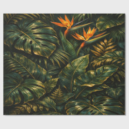 Dark Tropical Monstera Gold Botanical Gift Wrap Presentpapper