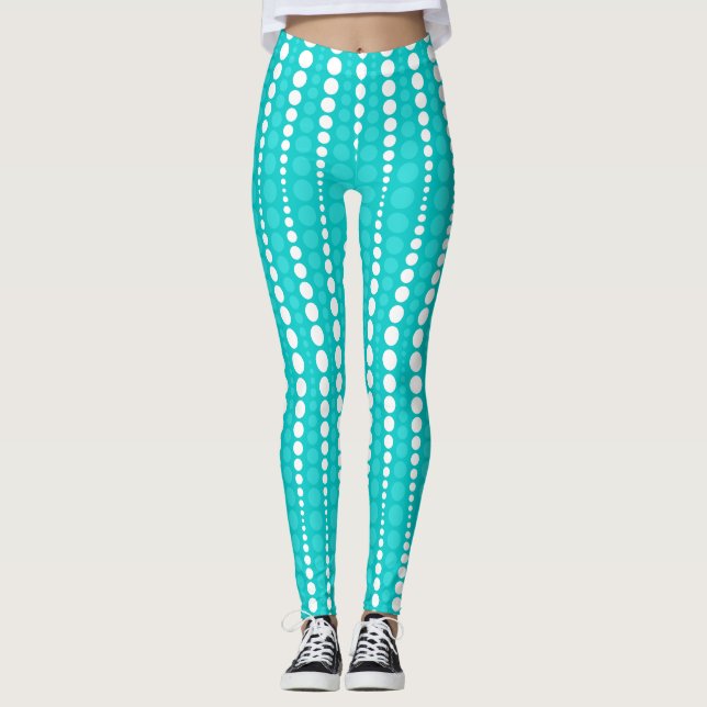 Dark Turquoise and White Polka Dot Leggings (Framsida)