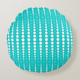 Dark Turquoise and White Polkadots Round Pillow Rund Kudde