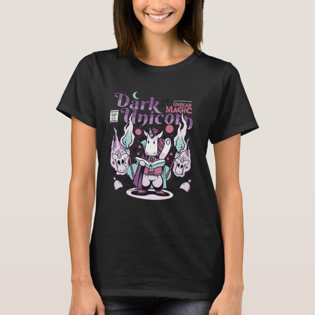 Dark Undead Black Magic Funny Goth Unicorn T Shirt (Framsida)