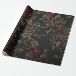 Dark Victorian Crimson Berries & Gold Vine Wrappin Presentpapper