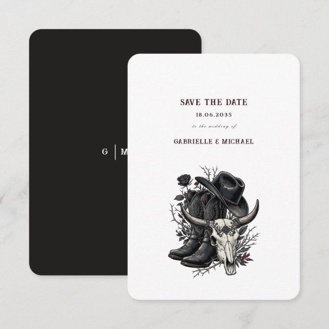 Dark Western Cowboy Gothic Simple Save The Date Spara Datumet (Fram/baksida)
