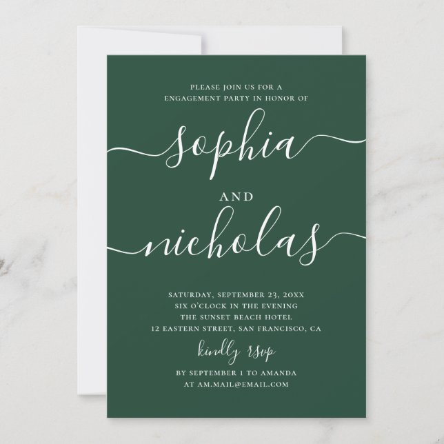 Dark Woodland Green Engagement Party | Script Inbjudningar (Framsida)