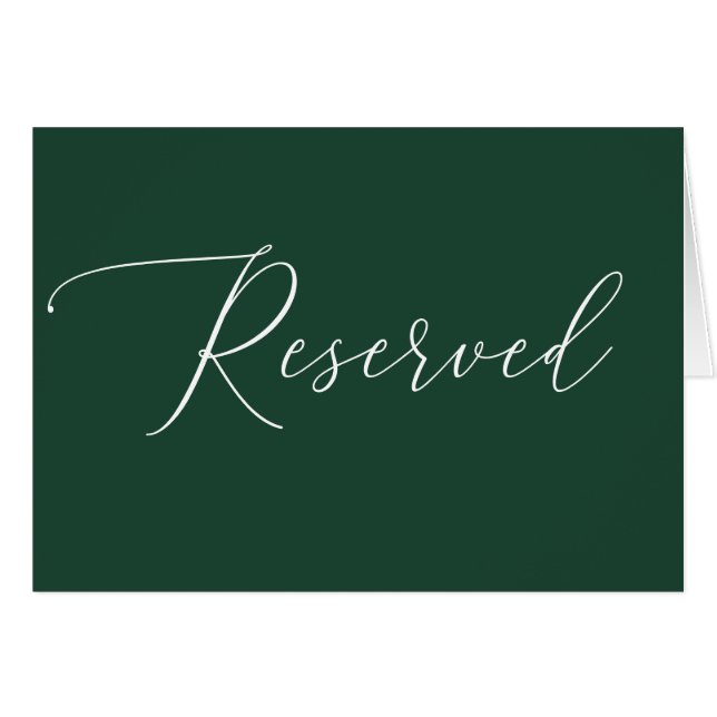 Dark Woodland Green Reserved Sign | Script Wedding OBS Kort (Framsidan Horizontal)