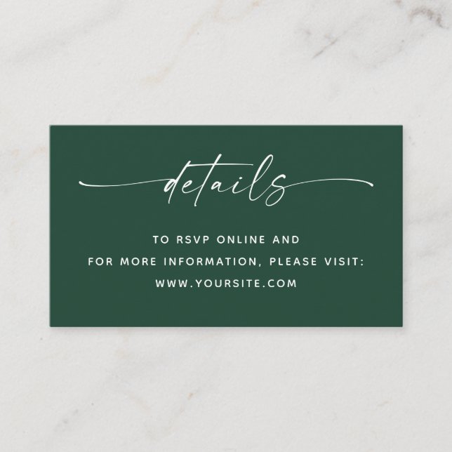 Dark Woodland Green Wedding Details + QR Code Tilläggskort (Framsida)